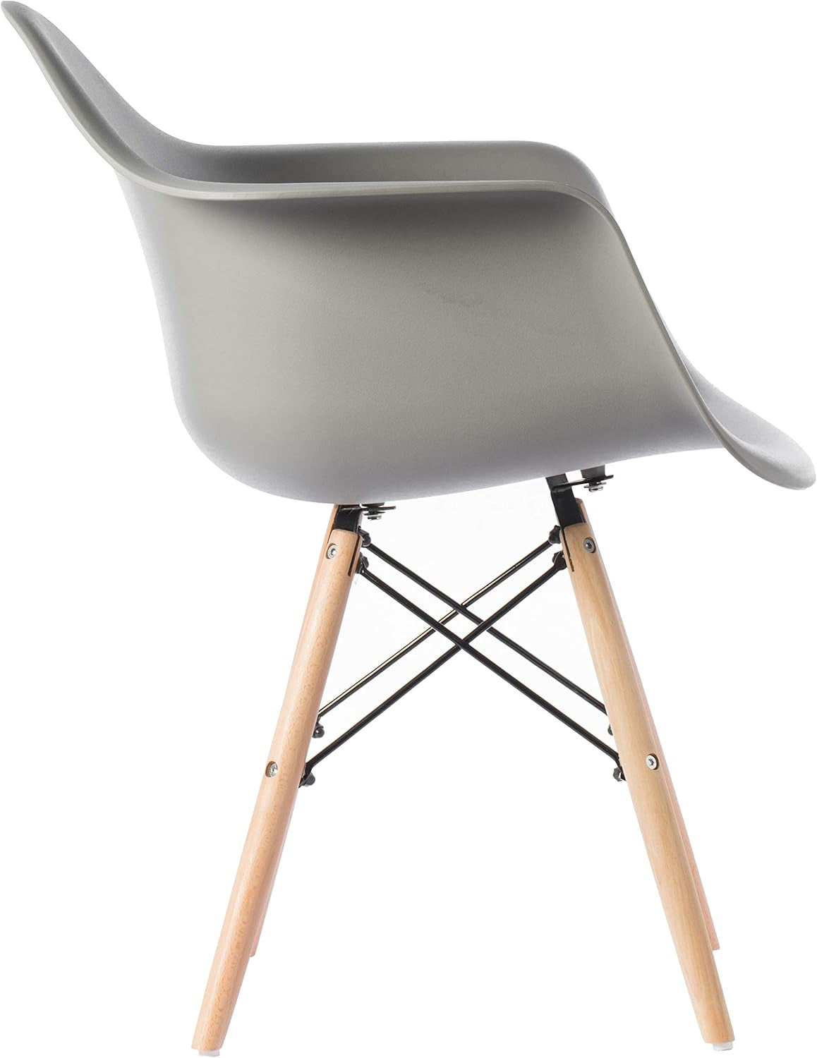 Fabulaxe Mid-Century Modern Style Plastic DAW Shell Dining Arm Chair with Wooden Dowel Eiffel Legs, Gray, 1