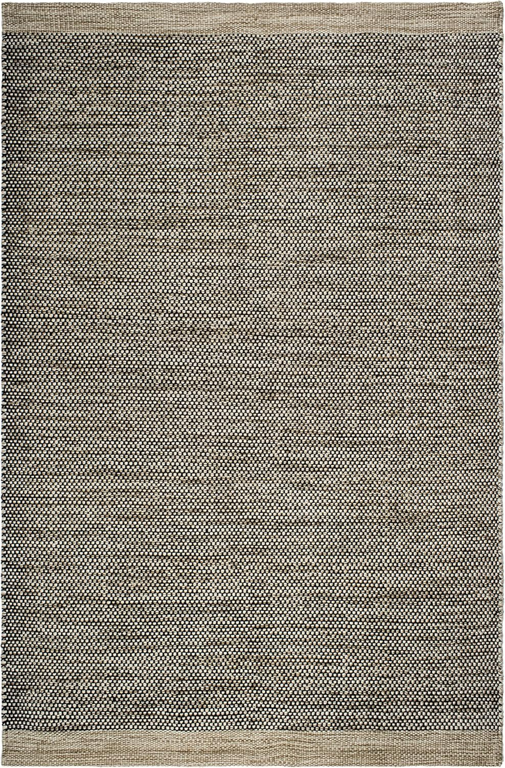 Machine Washable Area Rug - Hand Woven, Stain Resistant, Pet Friendly - Premium Recycled Polyester Yarn - Solid - Bedroom, Living/Dining Room - Kingscote - Black & Beige - 6 X 9 Ft