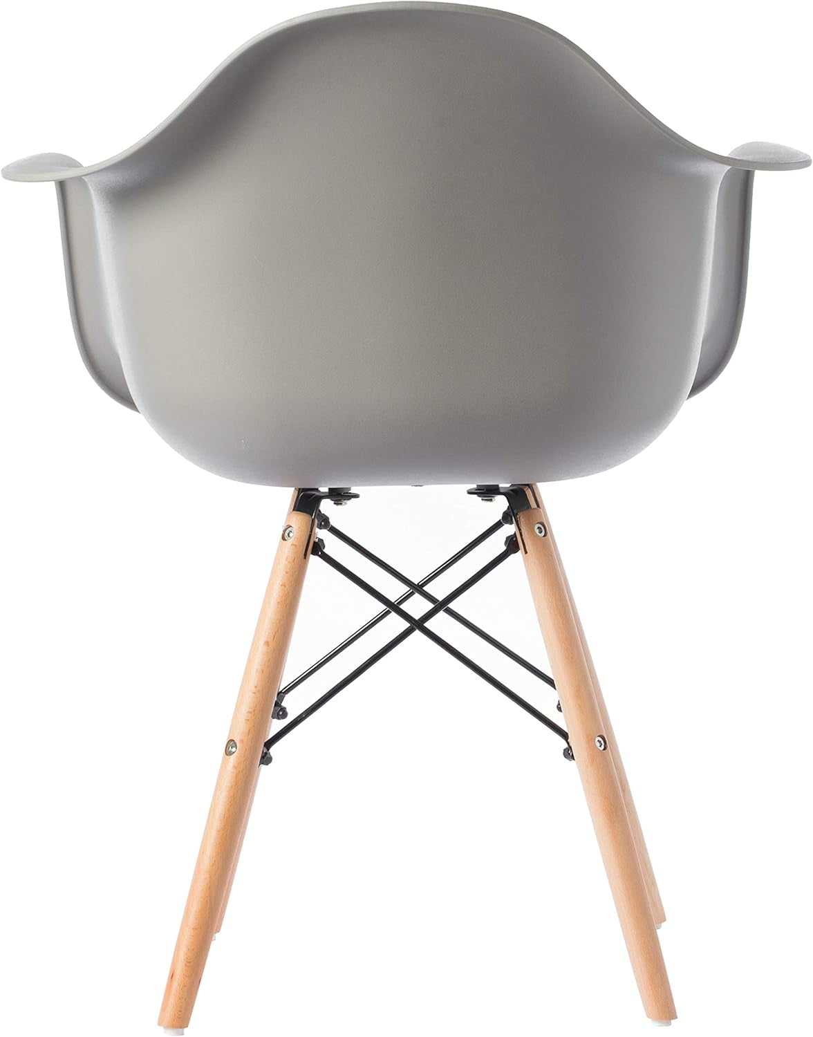 Fabulaxe Mid-Century Modern Style Plastic DAW Shell Dining Arm Chair with Wooden Dowel Eiffel Legs, Gray, 1
