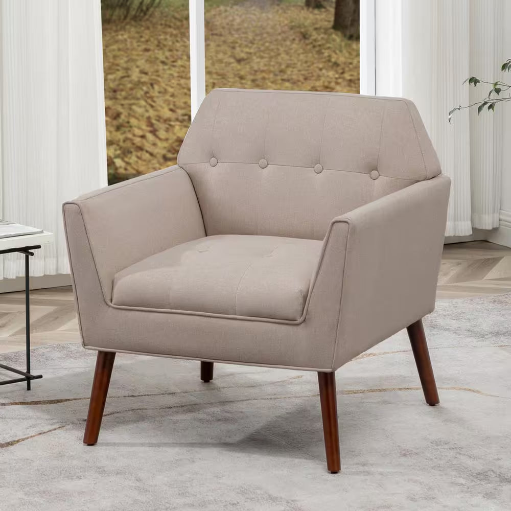 Take a Seat Andy Mid Century Sandy Beige Fabric Upholstered Modern Accent Lounge Armchair