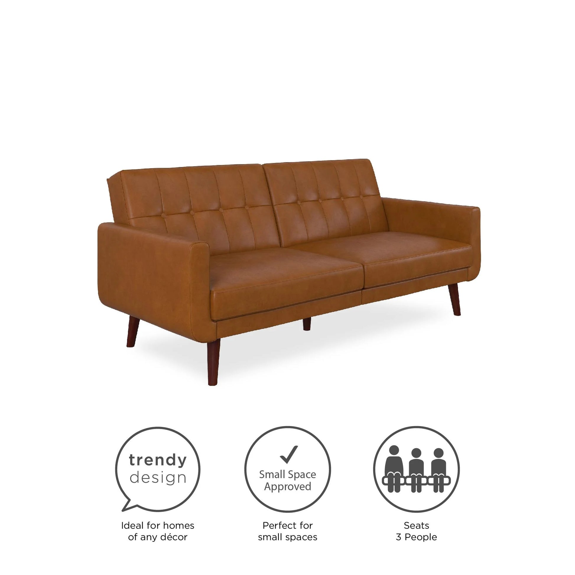 Nola Modern Futon, Camel Faux Leather