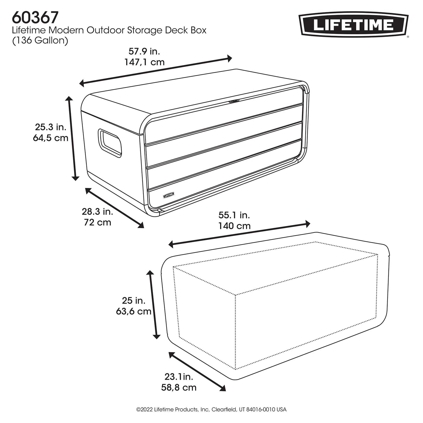 Modern Outdoor Storage Deck Box, 136 Gallon Capacity, Gray (60367)