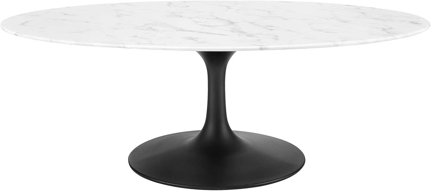 Lippa Mid-Century Modern 48" Oval Artificial Marble Coffee Table in Black White