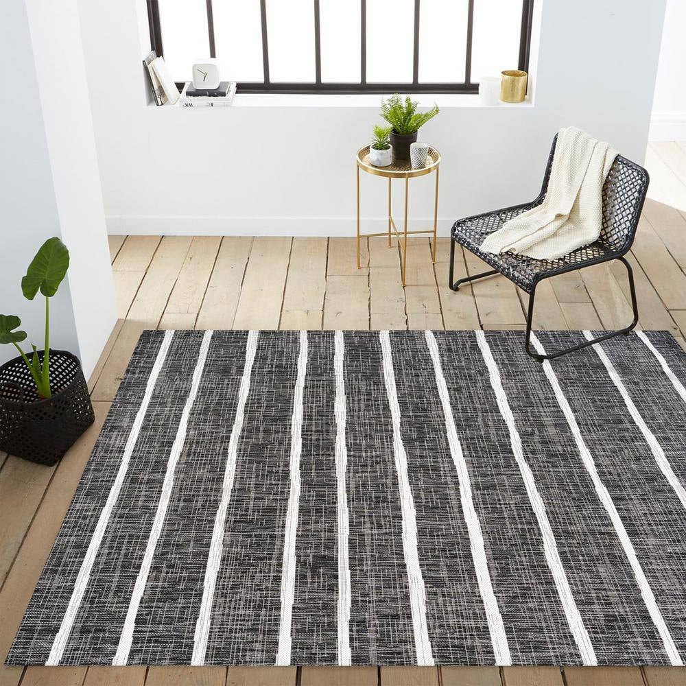 Colonia Berber Stripe Black/Ivory 8 Ft. X 10 Ft. Indoor/Outdoor Area Rug