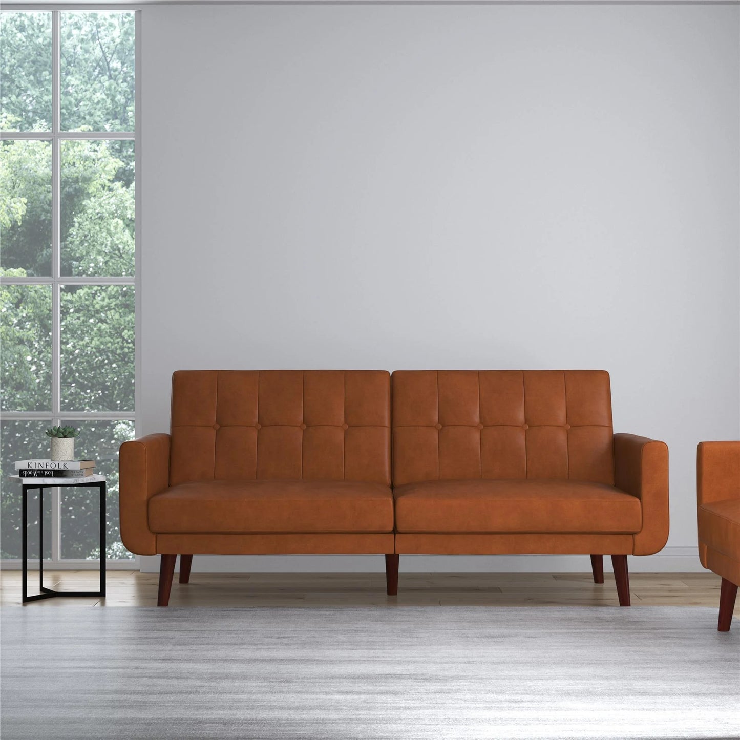 Nola Modern Futon, Camel Faux Leather