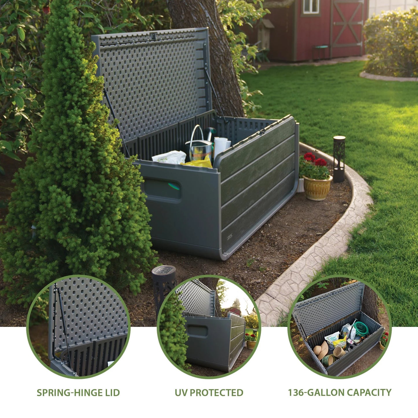 Modern Outdoor Storage Deck Box, 136 Gallon Capacity, Gray (60367)