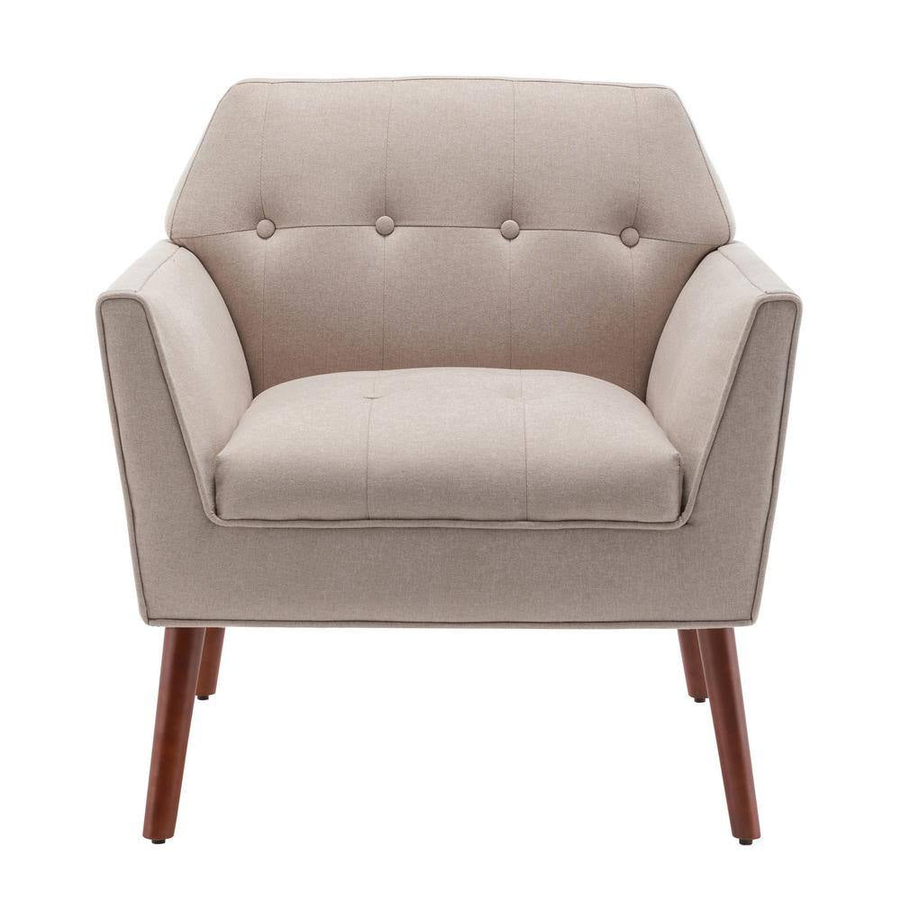 Take a Seat Andy Mid Century Sandy Beige Fabric Upholstered Modern Accent Lounge Armchair