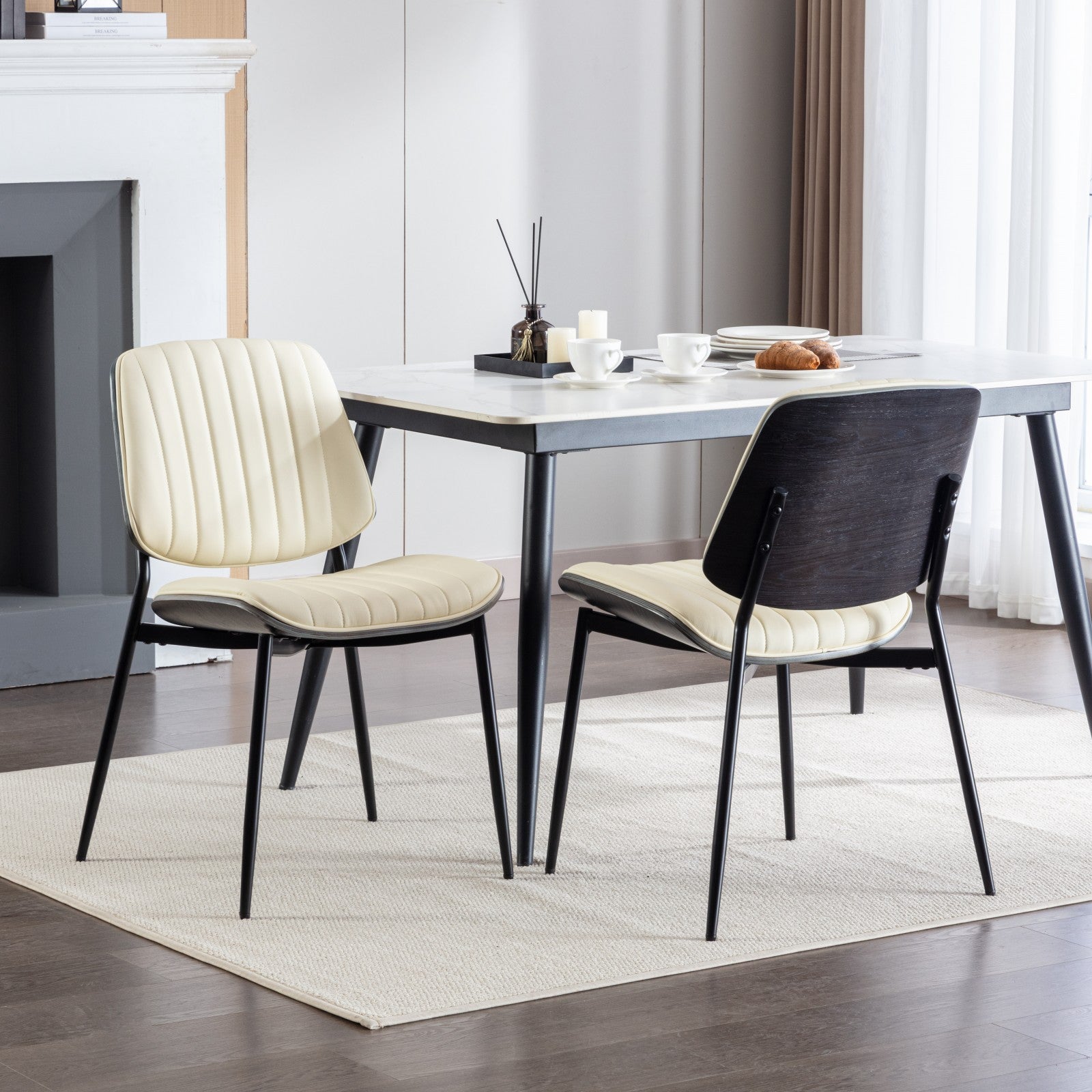 2-piece retro chair set with curved wooden backrest in white