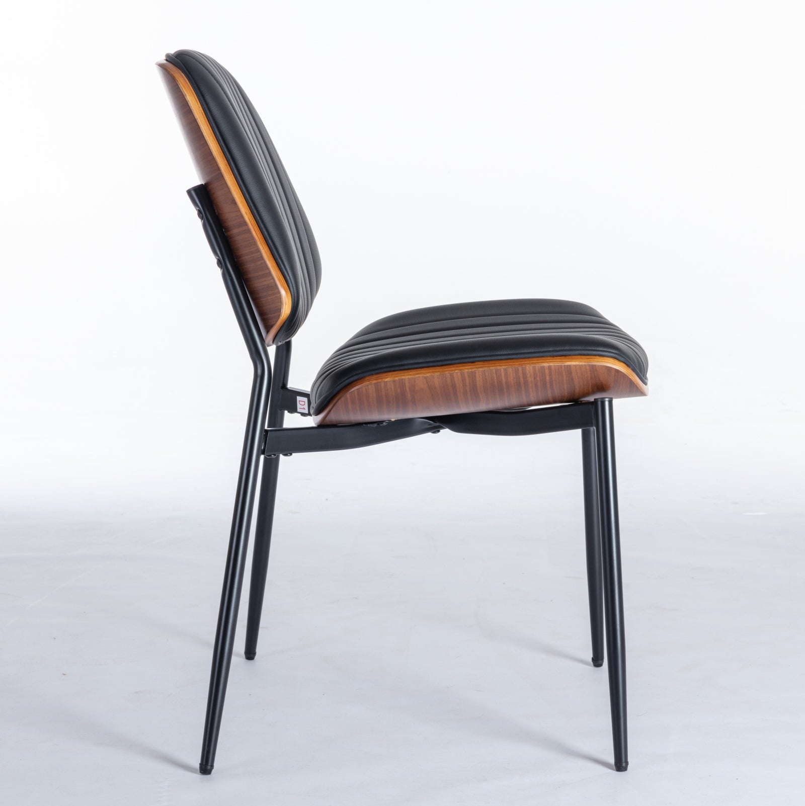 2-piece retro linen chair set with curved wooden backrest, in Black