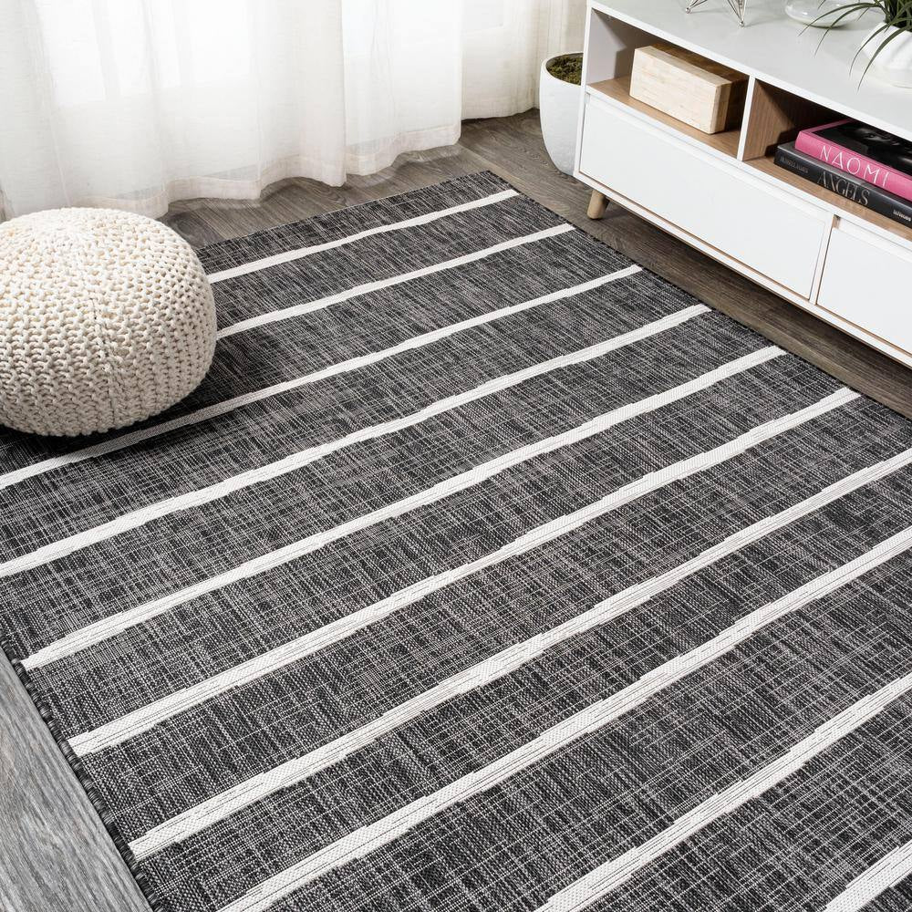 Colonia Berber Stripe Black/Ivory 8 Ft. X 10 Ft. Indoor/Outdoor Area Rug