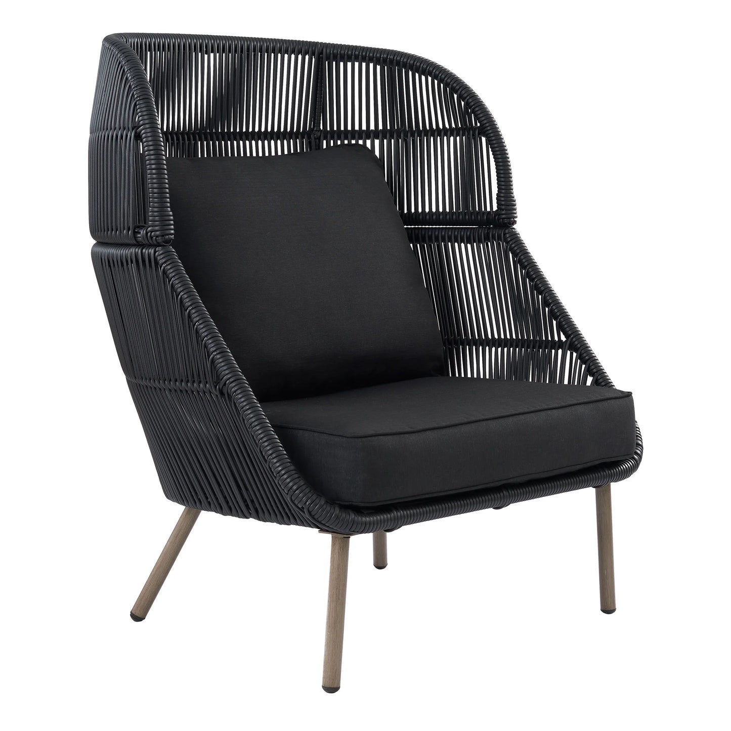 Tarren Wicker Outdoor Accent Chair with Cushions, Black