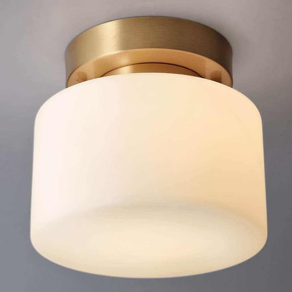 Lighting Modern Brushed Gold Semi Flush Mount Drum Ceiling Light Fixture Mid Century Antique Brass Flush Mount Ceiling Light Milk Glass Hallway Ceiling Light for Living Room