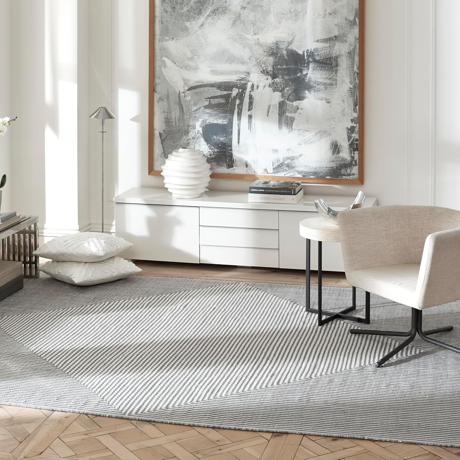 Machine Washable Area Rug - Hand Woven, Stain Resistant, Pet Friendly - Premium Recycled Polyester Yarn - Contemporary - Bedroom, Living/Dining Room - Denver - Gray - 5 X 8 Ft