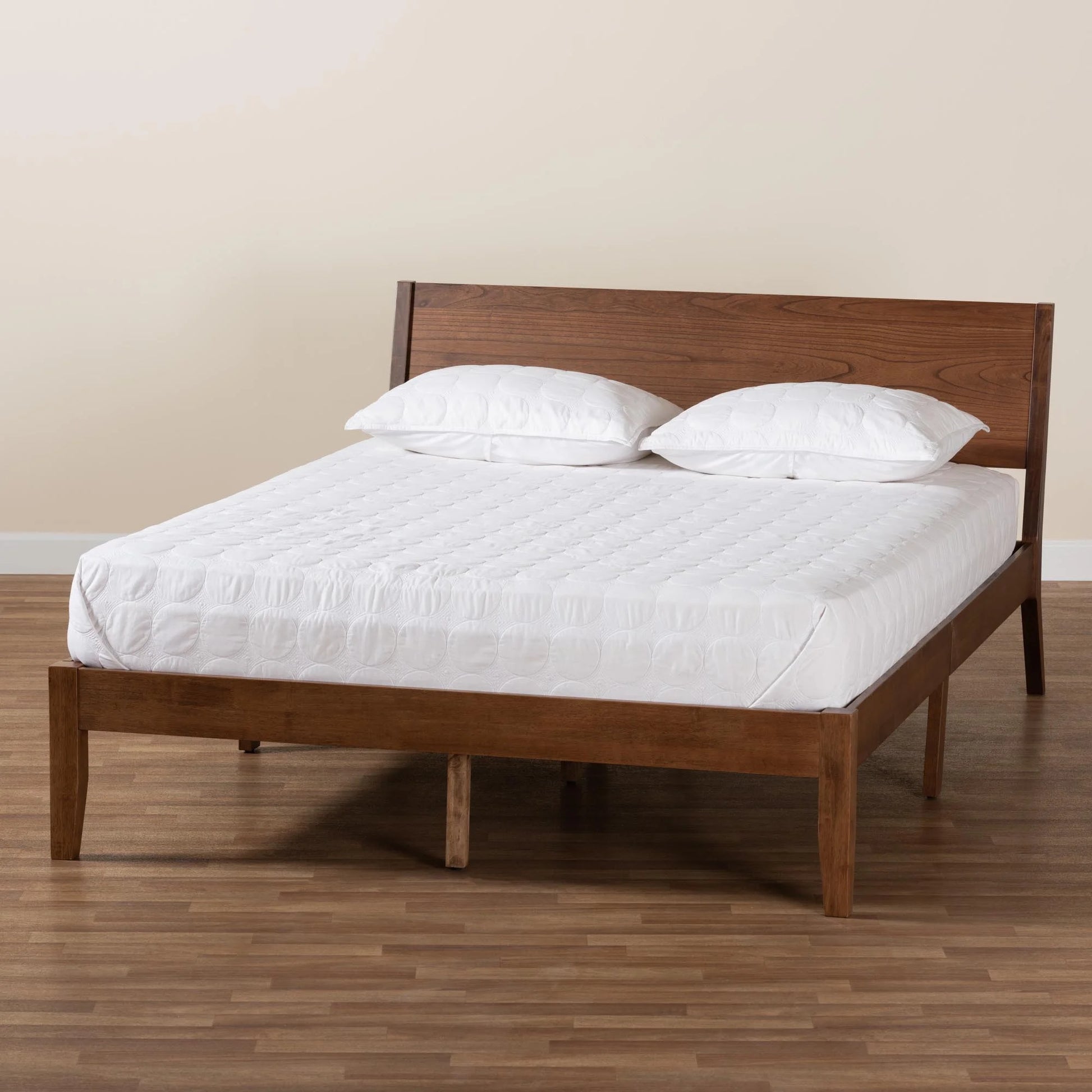 Salvatore Mid-Century Modern Walnut Brown Finished Wood King Size Platform Bed