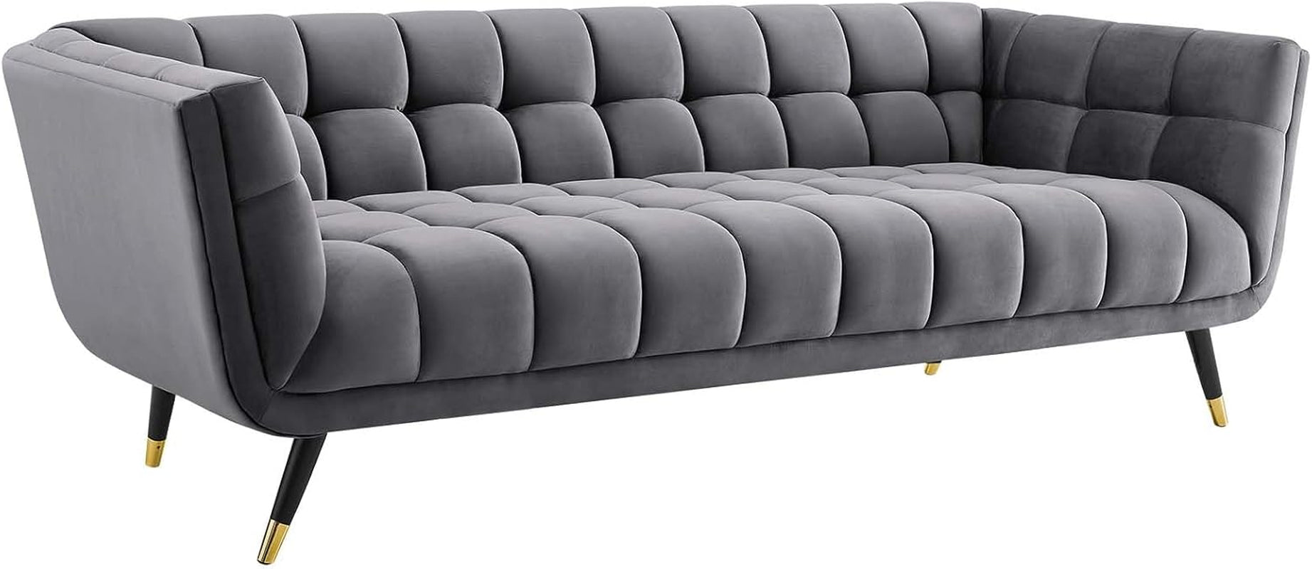 Adept Contemporary Mid-Century Modern Performance Velvet Upholstered Tufted Sofa in Gray