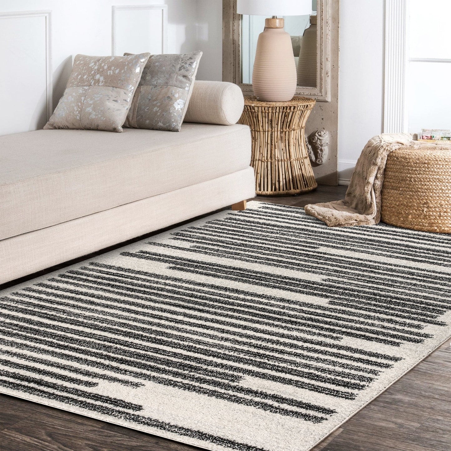 . Modern Area Rug, 8 Ft. X 10 Ft., Low Pile Synthetic Fiber