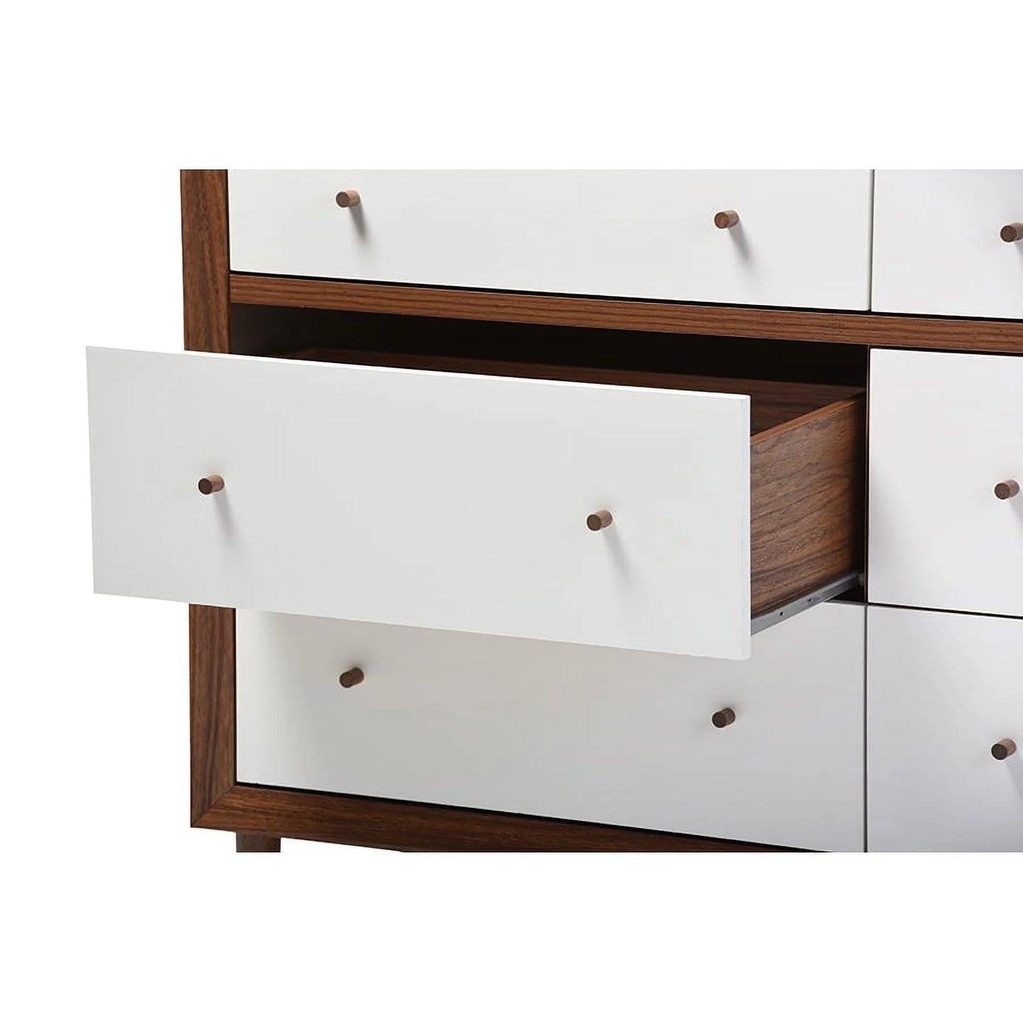 Baxton Studio Harlow Mid-Century Modern Scandinavian Style White and Walnut Wood 6-Drawer Storage Dresser