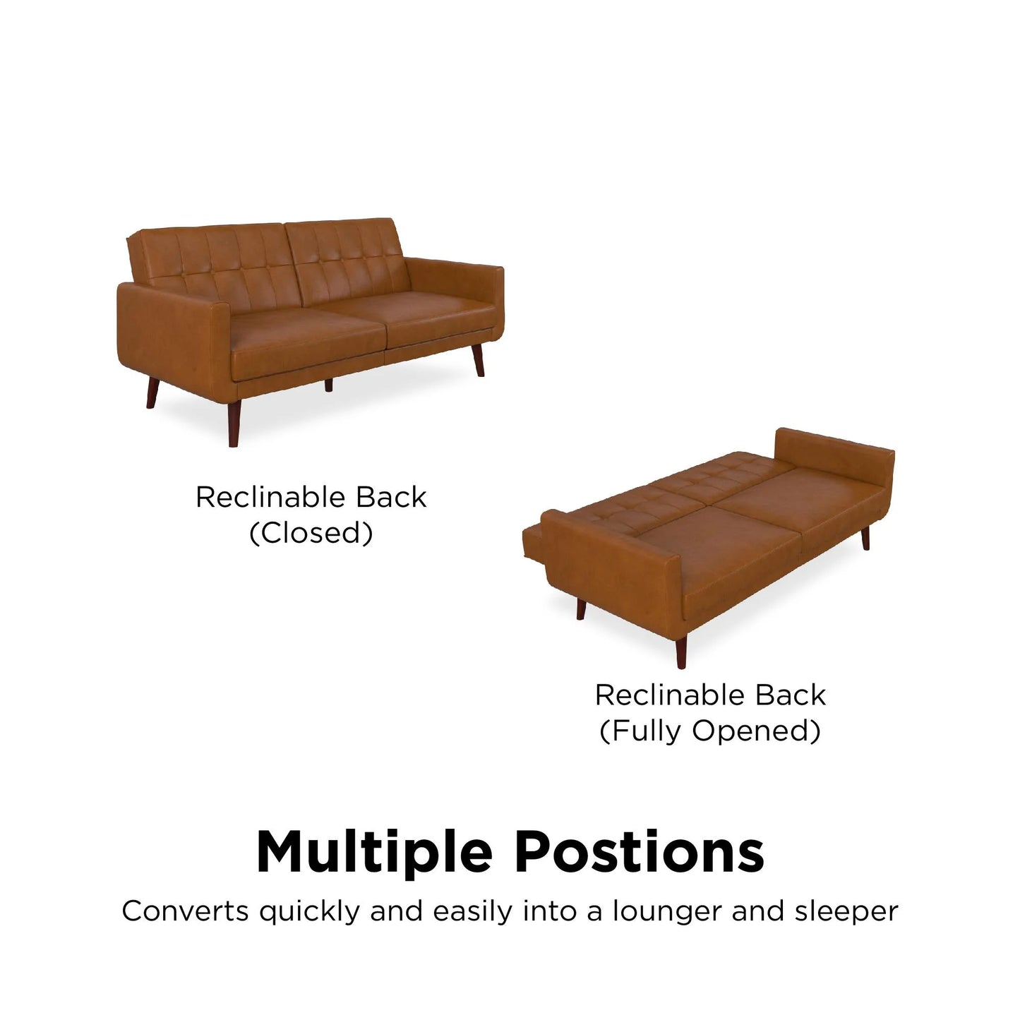 Nola Modern Futon, Camel Faux Leather