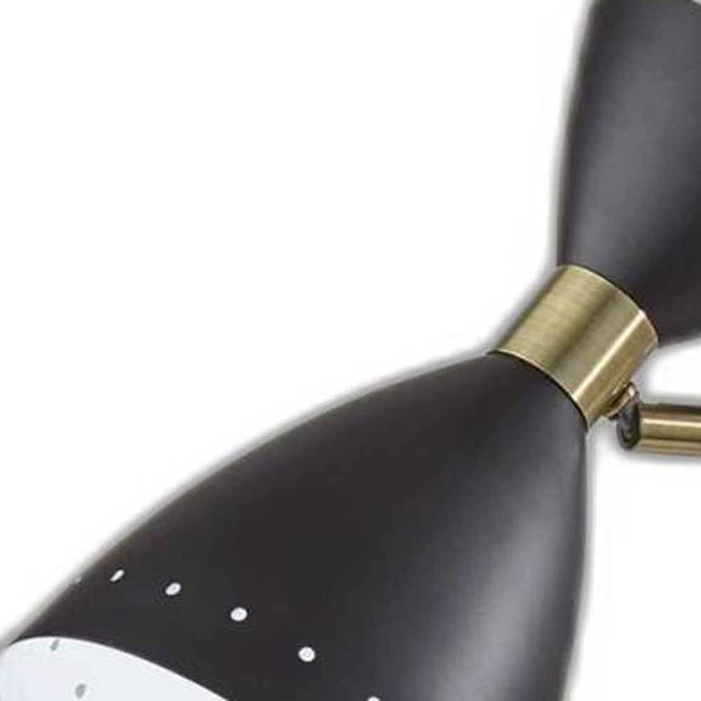 32" Black And Gold Metal Desk Lamp With Cinched Cone Shade