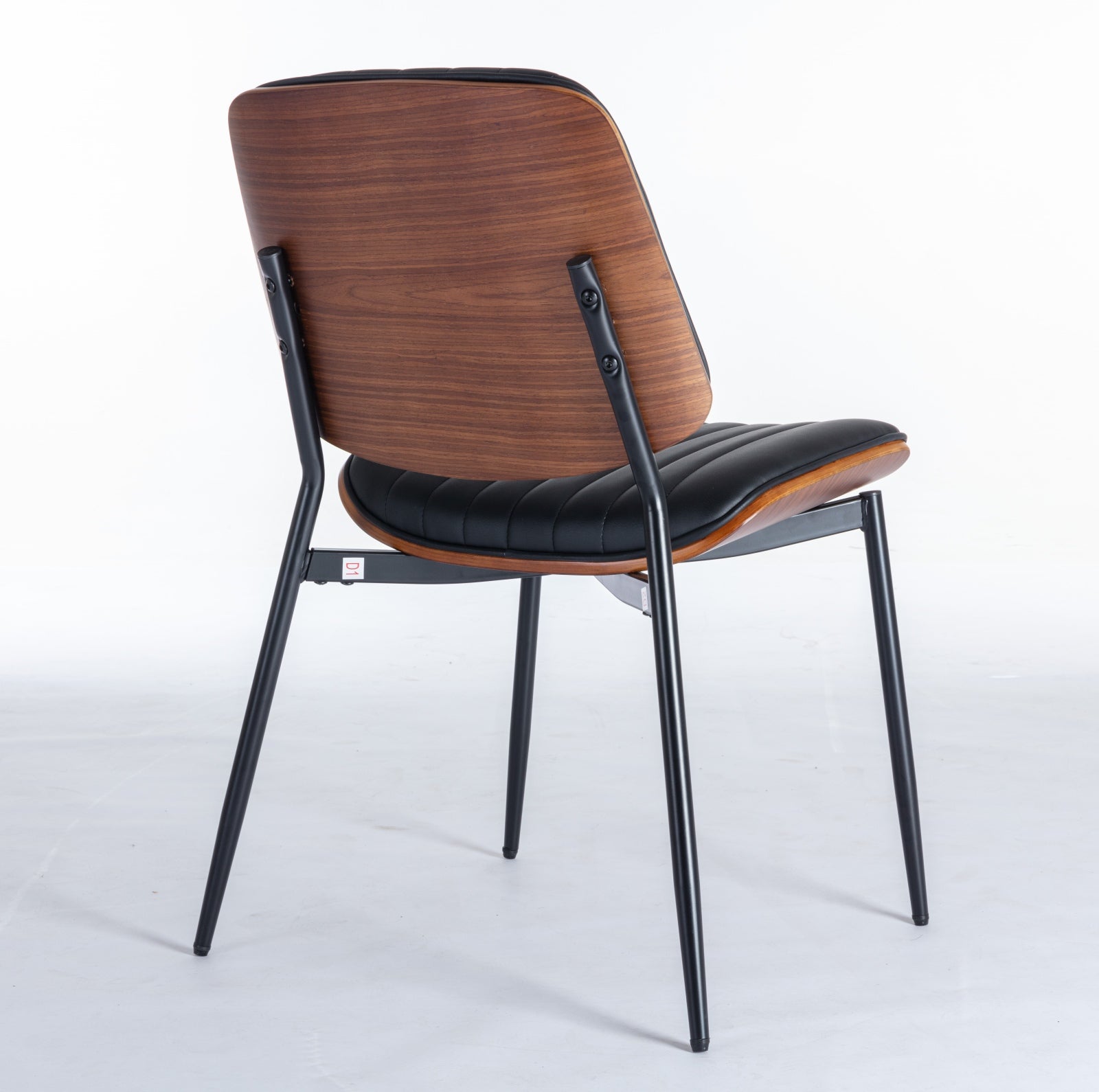 2-piece retro linen chair set with curved wooden backrest, in Black