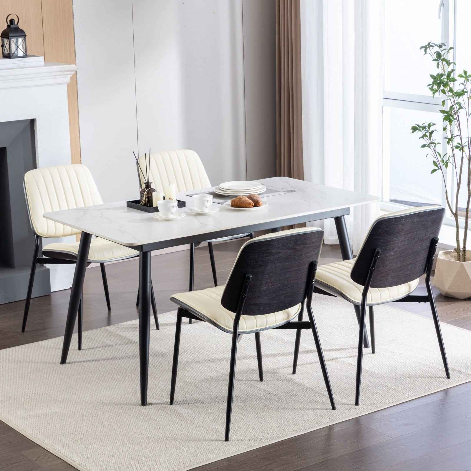 2-piece retro chair set with curved wooden backrest in white