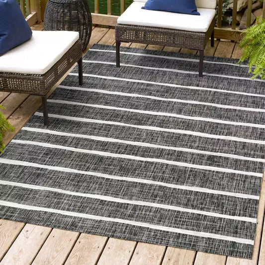 Colonia Berber Stripe Black/Ivory 8 Ft. X 10 Ft. Indoor/Outdoor Area Rug