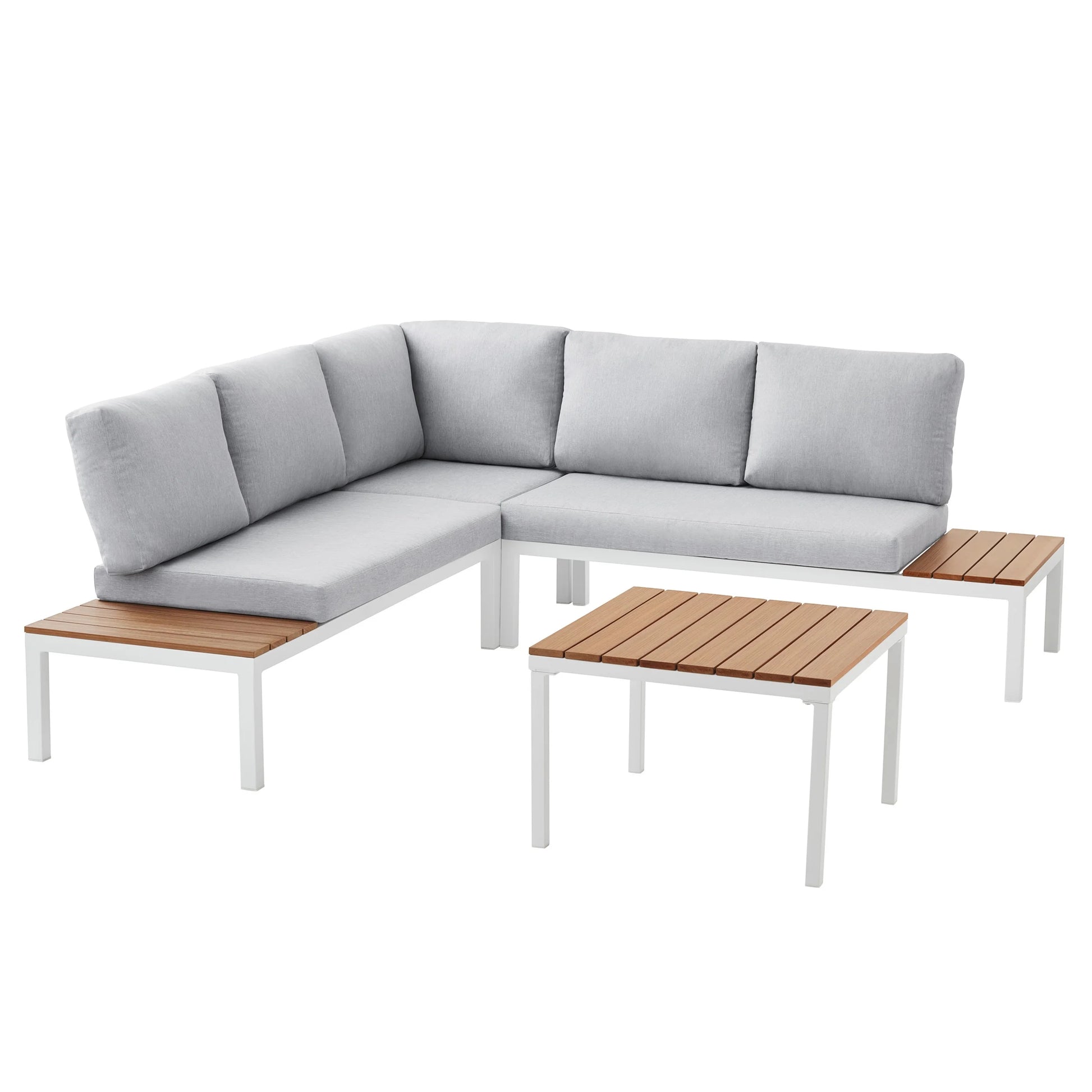 Oakleigh 4-Piece Outdoor Chaise Sectional Set with Table, Seats 5, White