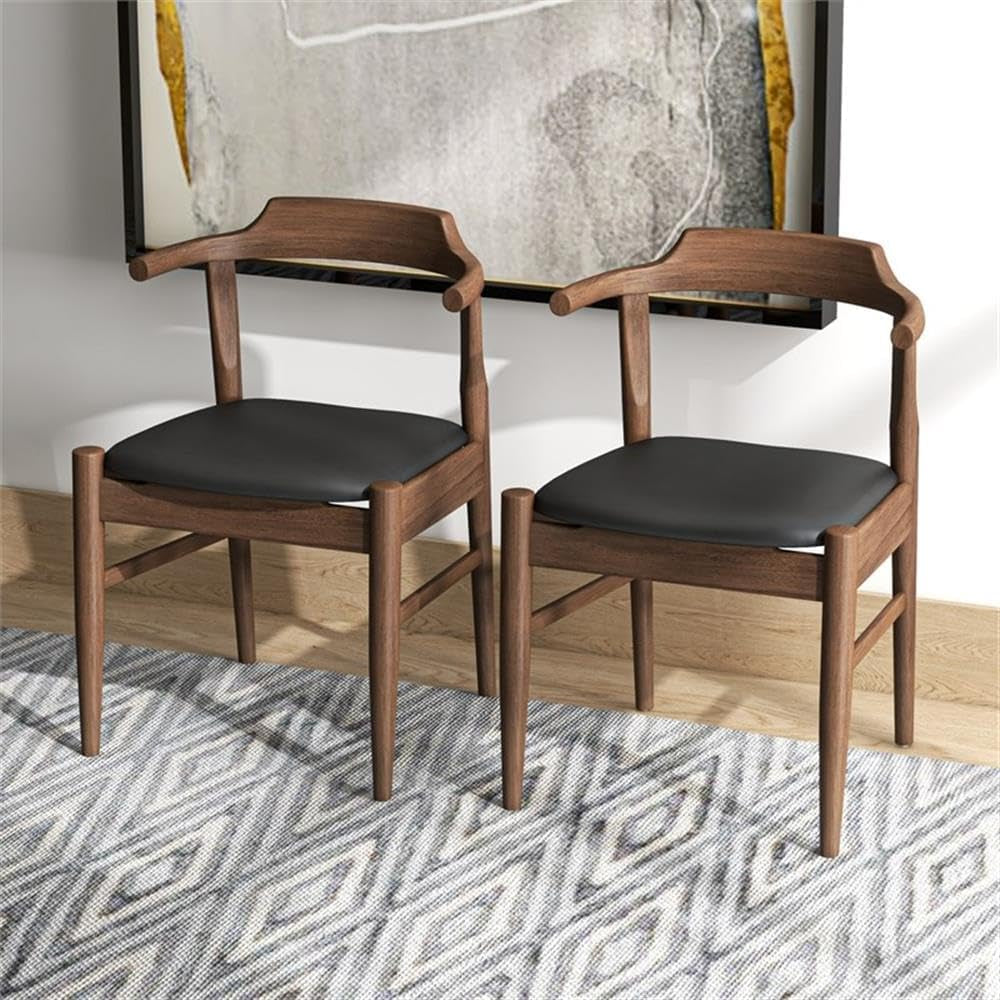 Buford Mid-Century Modern Faux Leather Dining Chair in Black (Set of 2)