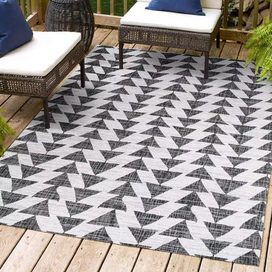 Andratx Ivory/Black 5 Ft. X 8 Ft. Modern Tribal Geometric Indoor/Outdoor Area Rug