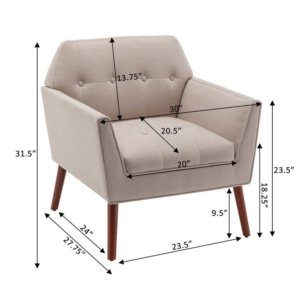 Take a Seat Andy Mid Century Sandy Beige Fabric Upholstered Modern Accent Lounge Armchair