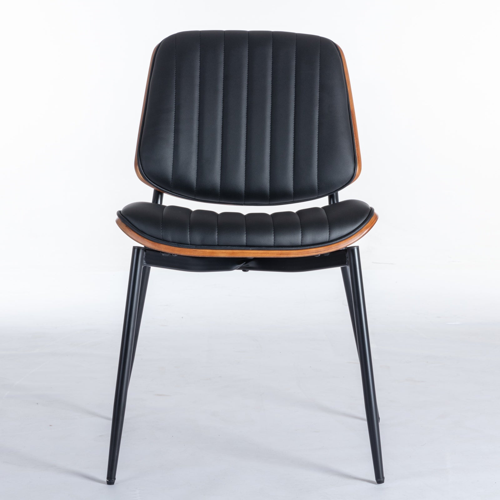 2-piece retro linen chair set with curved wooden backrest, in Black