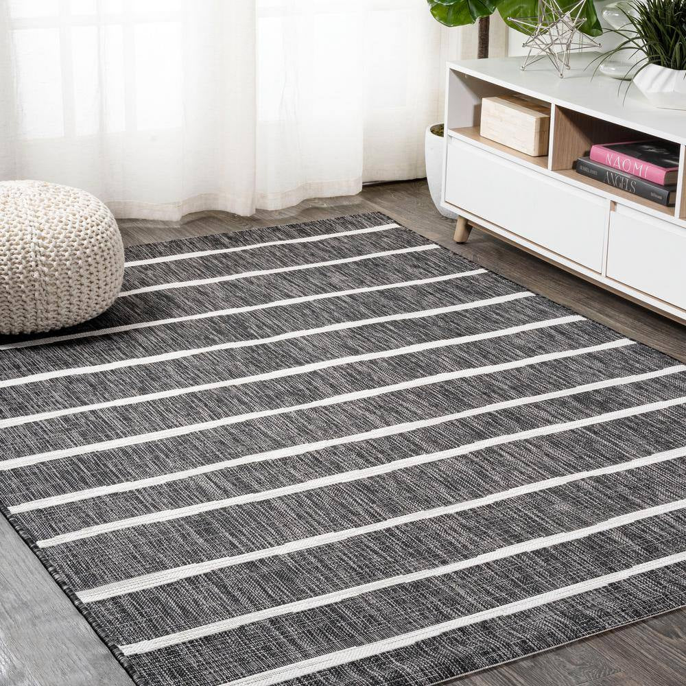 Colonia Berber Stripe Black/Ivory 8 Ft. X 10 Ft. Indoor/Outdoor Area Rug