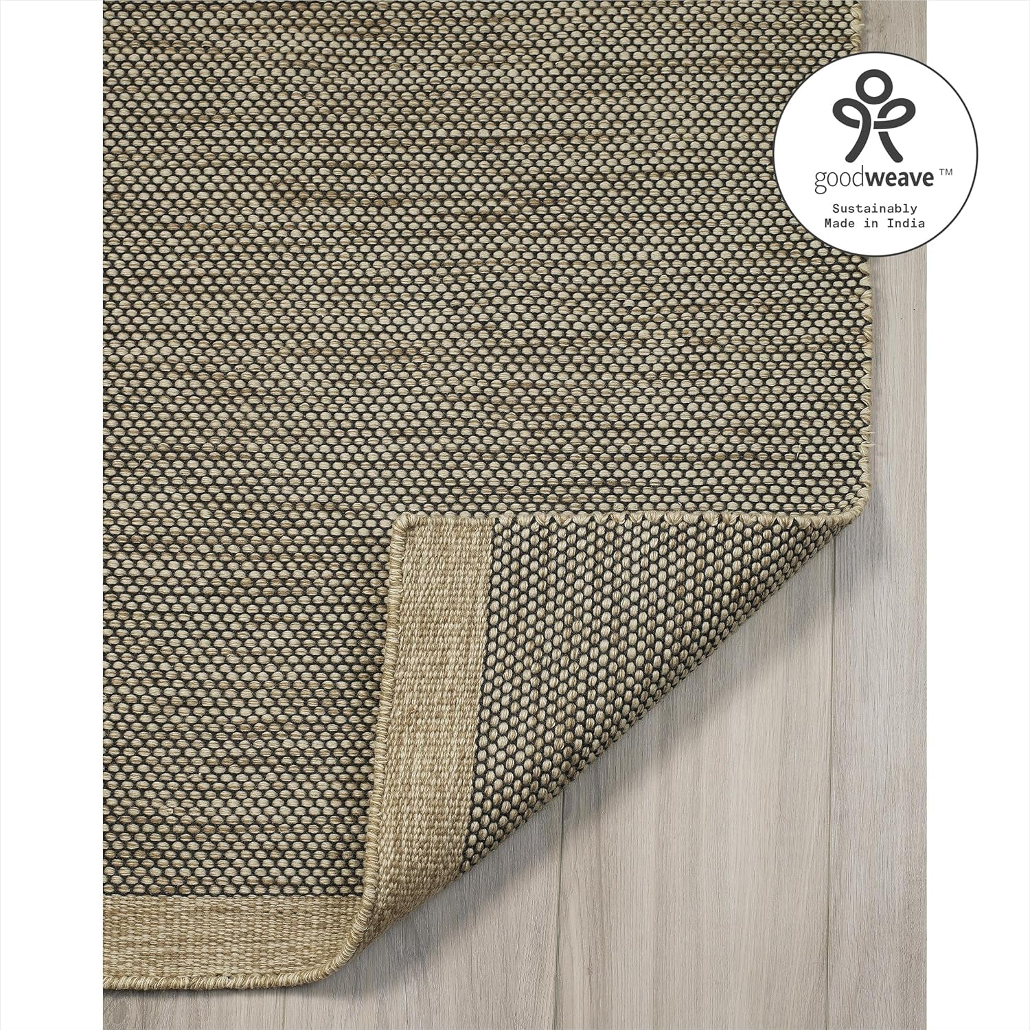 Machine Washable Area Rug - Hand Woven, Stain Resistant, Pet Friendly - Premium Recycled Polyester Yarn - Solid - Bedroom, Living/Dining Room - Kingscote - Black & Beige - 6 X 9 Ft