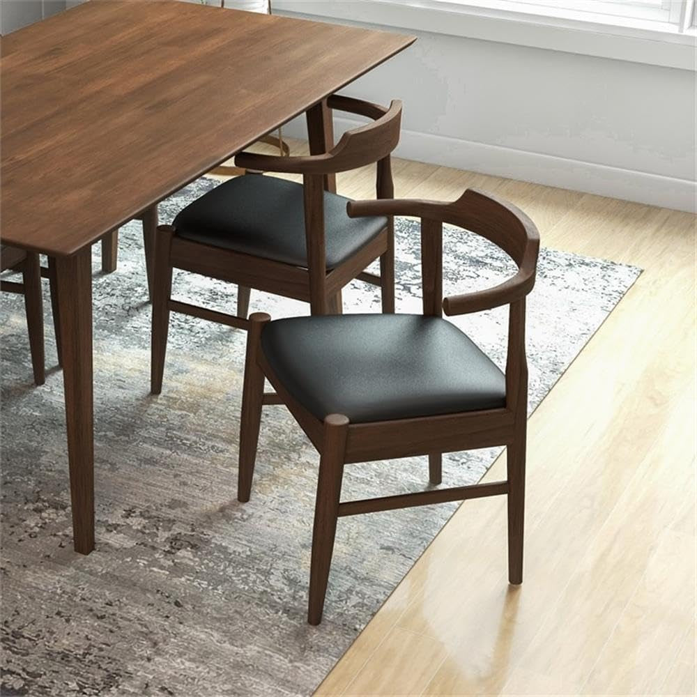 Buford Mid-Century Modern Faux Leather Dining Chair in Black (Set of 2)