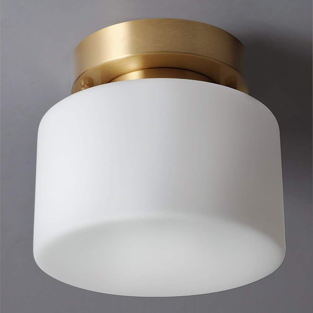 Lighting Modern Brushed Gold Semi Flush Mount Drum Ceiling Light Fixture Mid Century Antique Brass Flush Mount Ceiling Light Milk Glass Hallway Ceiling Light for Living Room