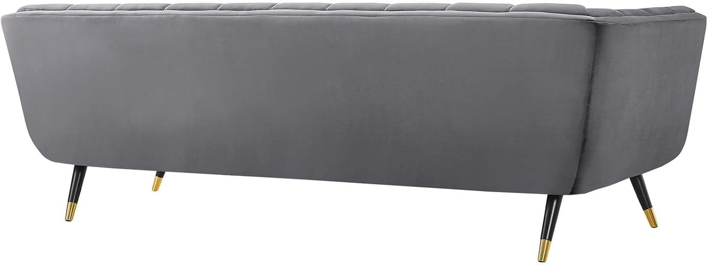 Adept Contemporary Mid-Century Modern Performance Velvet Upholstered Tufted Sofa in Gray