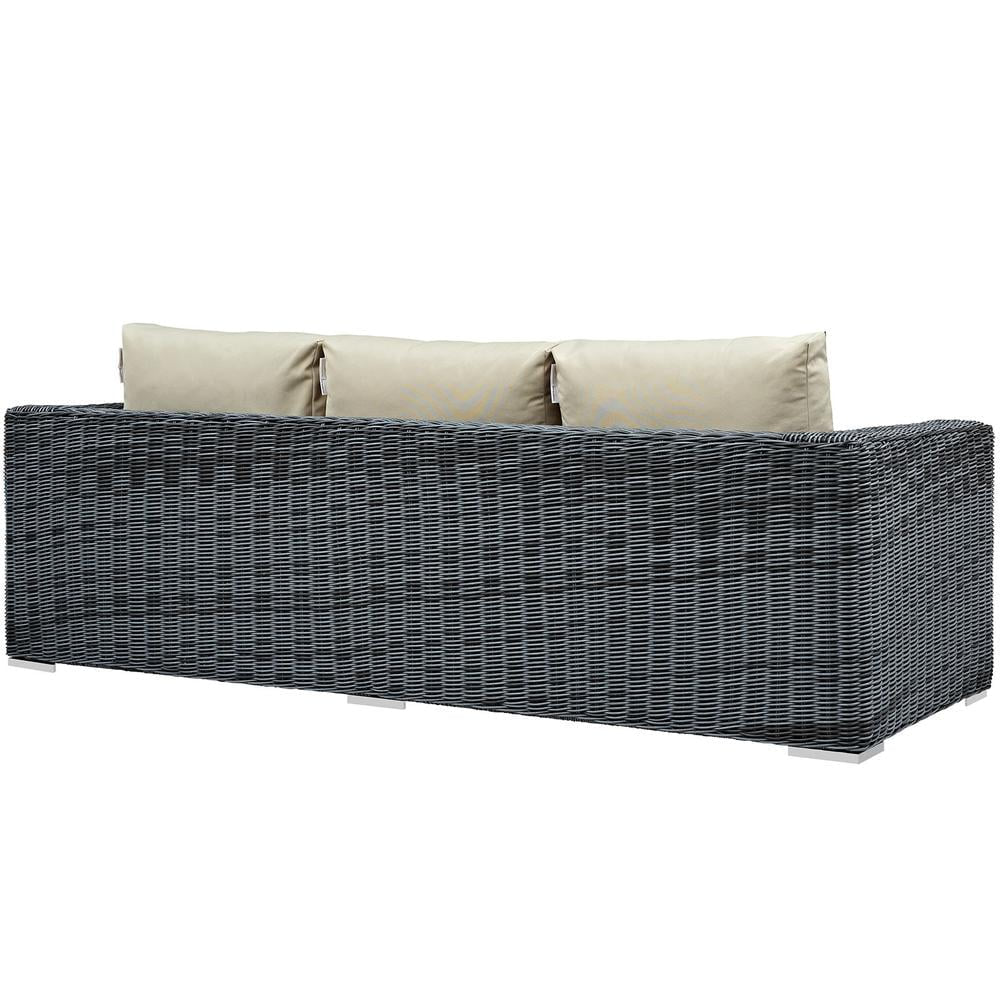 Summon Modern Aluminum and Rattan Patio Sofa in Canvas/Beige