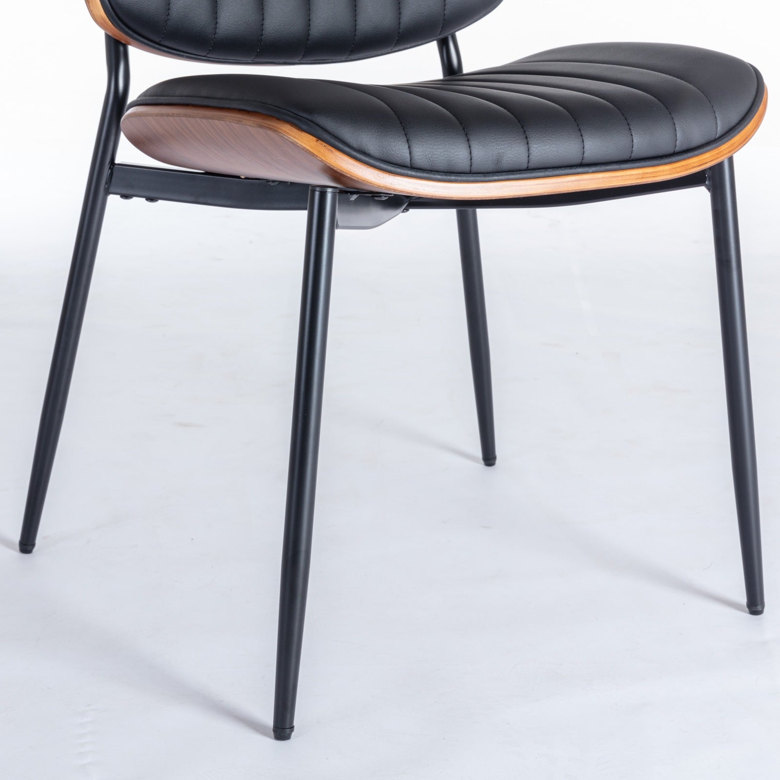 2-piece retro linen chair set with curved wooden backrest, in Black