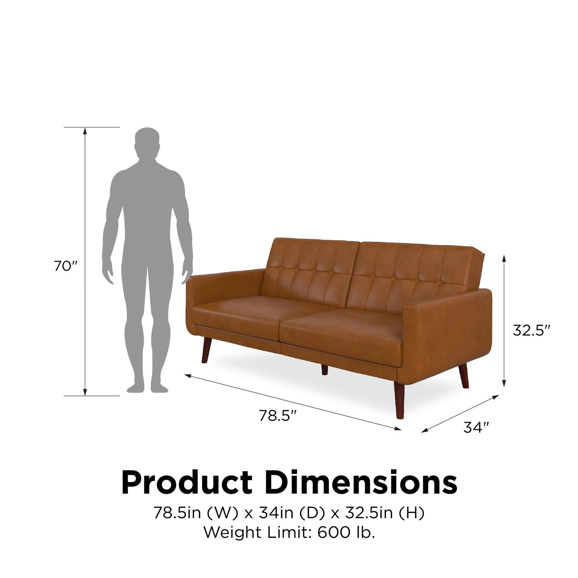 Nola Modern Futon, Camel Faux Leather