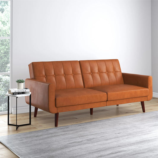 Nola Modern Futon, Camel Faux Leather