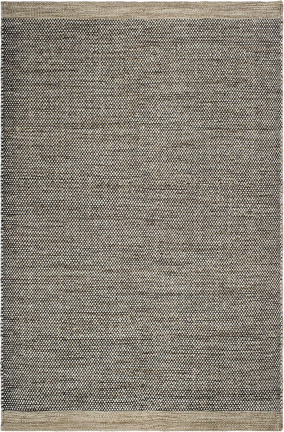 Machine Washable Area Rug - Hand Woven, Stain Resistant, Pet Friendly - Premium Recycled Polyester Yarn - Solid - Bedroom, Living/Dining Room - Kingscote - Black & Beige - 6 X 9 Ft