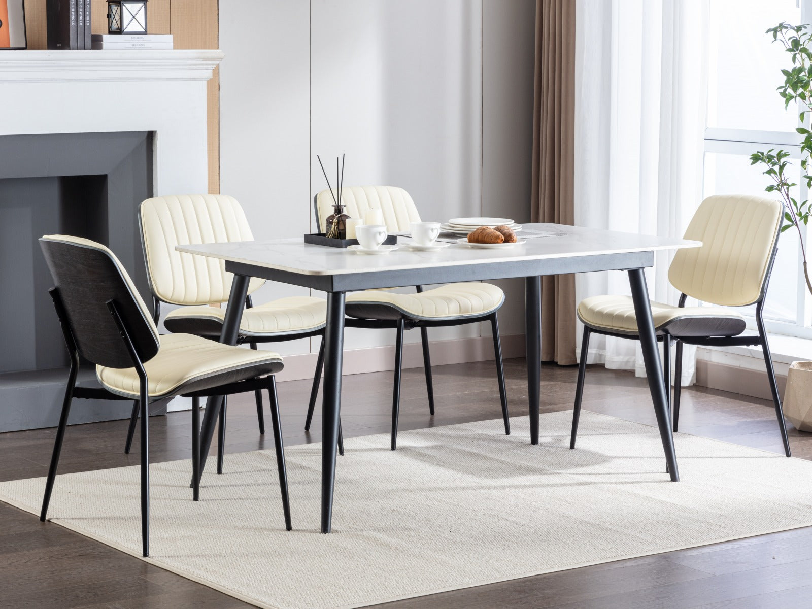 2-piece retro chair set with curved wooden backrest in white