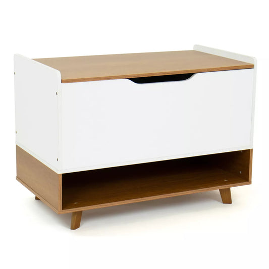 Morgan Mid-Century Kids' Toy Chest with Soft Close Lid and Storage Shelf Wood/White - Humble Crew