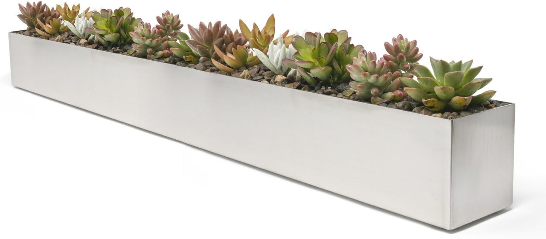 Modern Trough Rectangle Planter Large 32 Inch (8"X 6") Brushed Stainless Steel