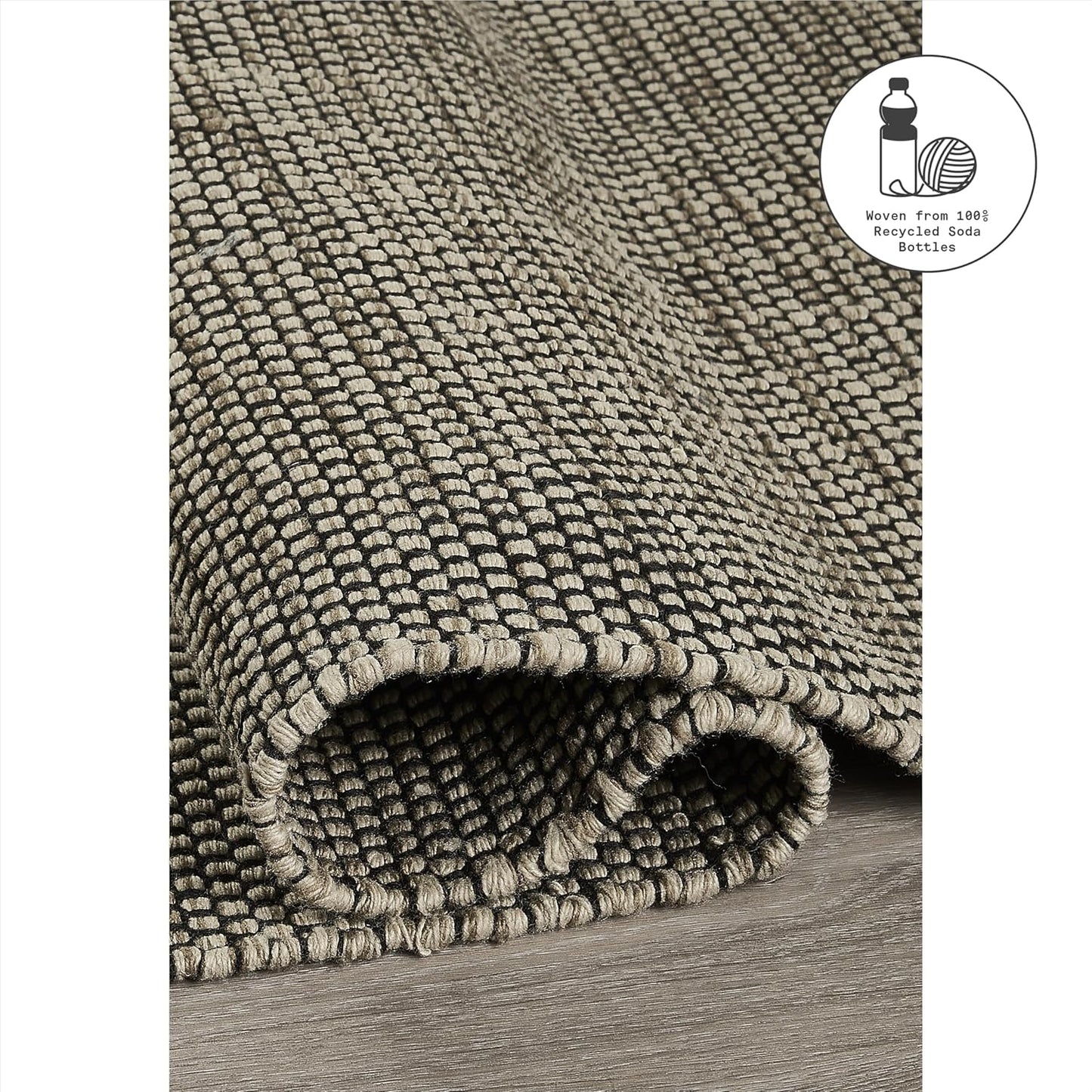 Machine Washable Area Rug - Hand Woven, Stain Resistant, Pet Friendly - Premium Recycled Polyester Yarn - Solid - Bedroom, Living/Dining Room - Kingscote - Black & Beige - 6 X 9 Ft