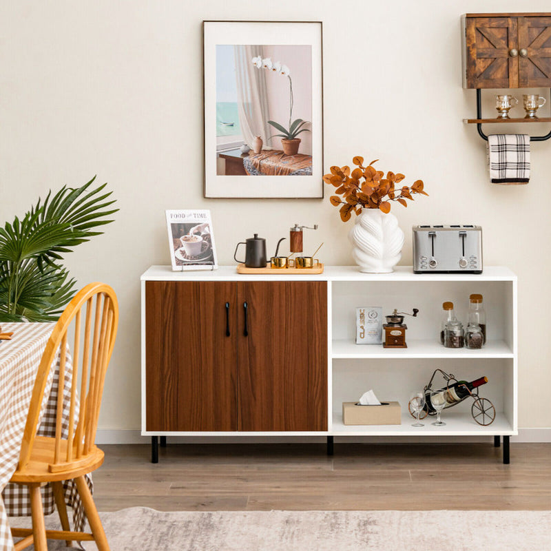 Modern Buffet Sideboard with 2 Doors and Open Compartments