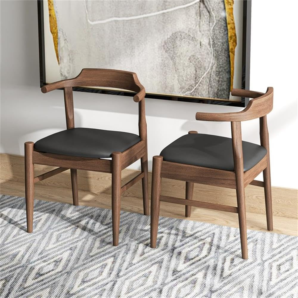 Buford Mid-Century Modern Faux Leather Dining Chair in Black (Set of 2)