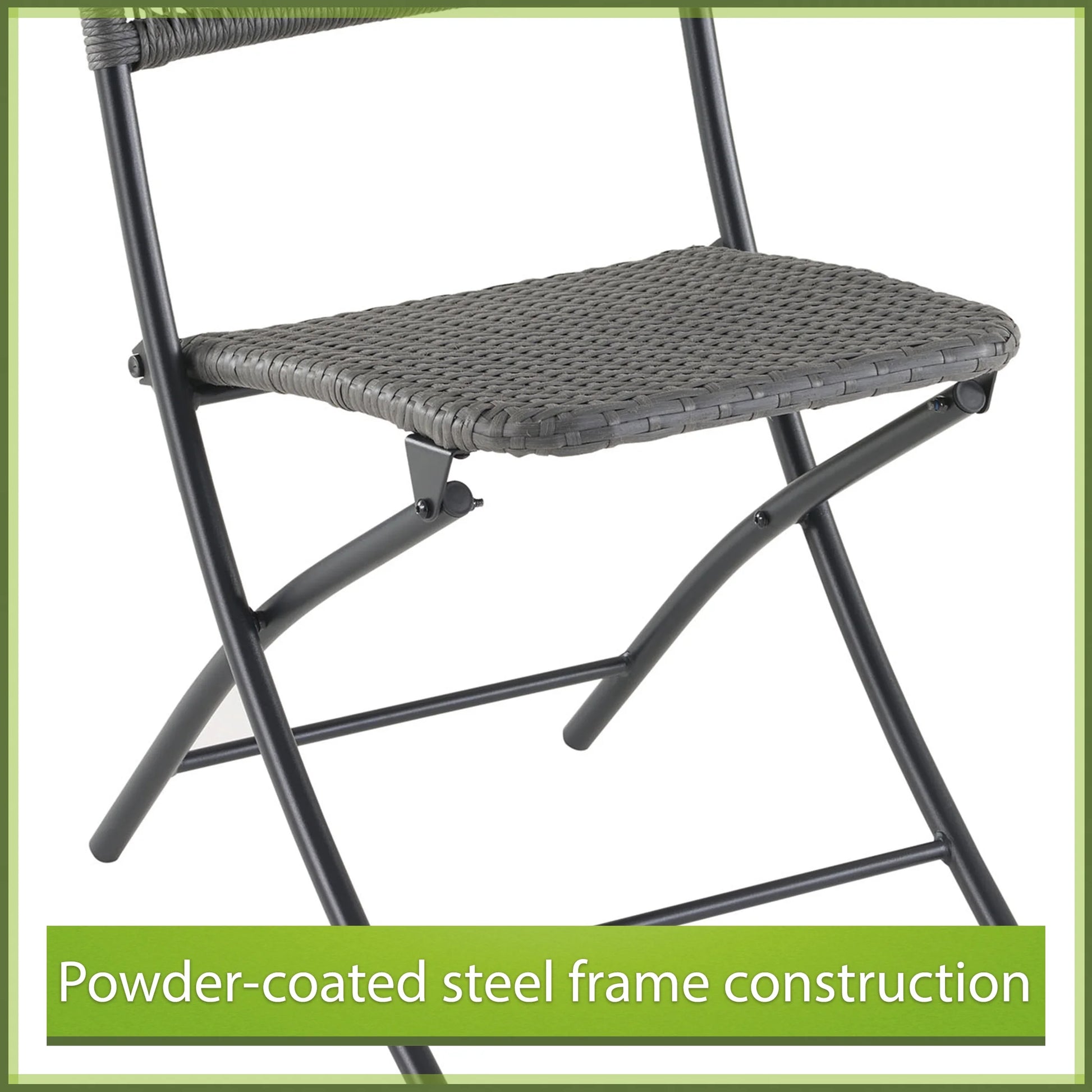 3-Piece Steel and Wicker Rope Folding Outdoor Patio Bistro Set, Gray/Black