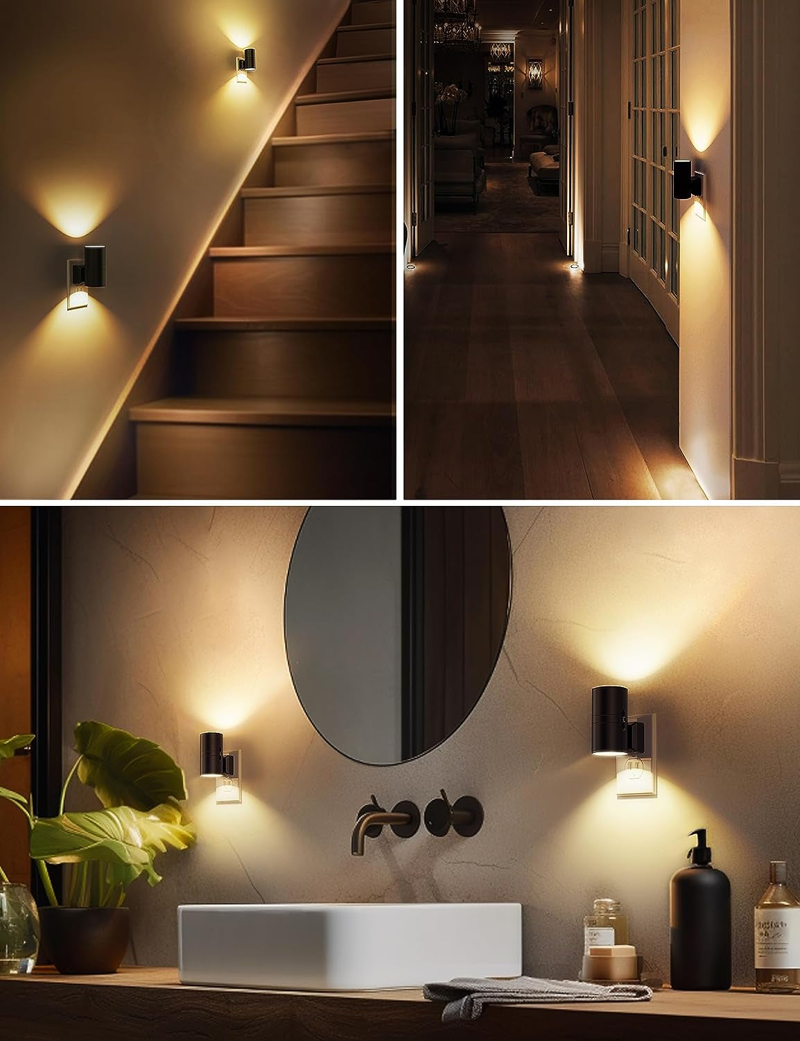 Night Light Plug In, Modern Night Lights Plug into Wall, Dusk to Dawn Sensor, Soft White 3000K, 0-100LM Adjustable Brightness, Dimmable Night Lights for Hallway Bedroom Stairway, 2 Pack