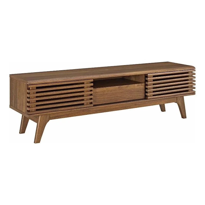 Render 59" Modern Style Particleboard Wood TV Stand in Walnut